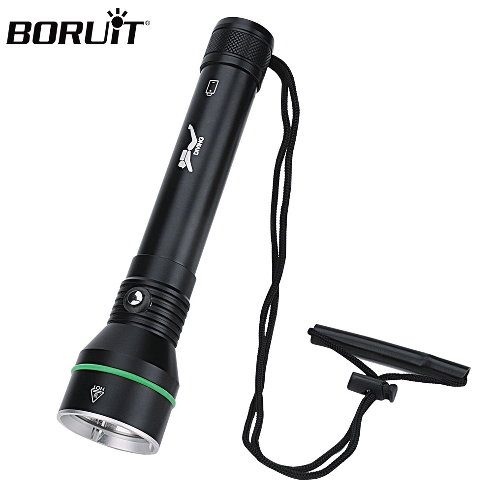 Boruit S5 ไฟฉายดําน้ํา Super Bright 2000LM ไฟดําน้ําดําน้ําพร้อมเชือกมือมืออาชีพ Submersible