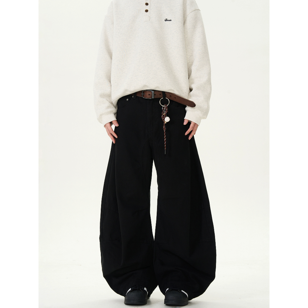 SUIKONE ซุยโคเนะ อเมริกันย้อนยุคโค้งเงาออกแบบกางเกงยีนส์ฤดูใบไม้ผลิผู้ชายและผู้หญิงกางเกงขากว้างหลวม - รูปที่ 3