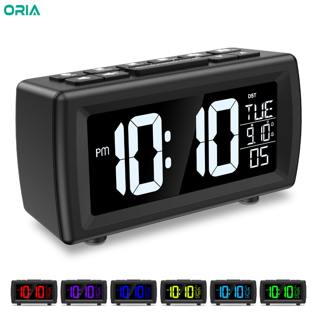 Oria USB/แบตเตอรี่ขับเคลื่อนนาฬิกาปลุกดิจิตอลปรับความสว่างปริมาณนาฬิกาข้างเตียงพร้อม Snooze ฟังก์ชั่นวิทยุ FM สําหรับห้องนอนสํานักงาน