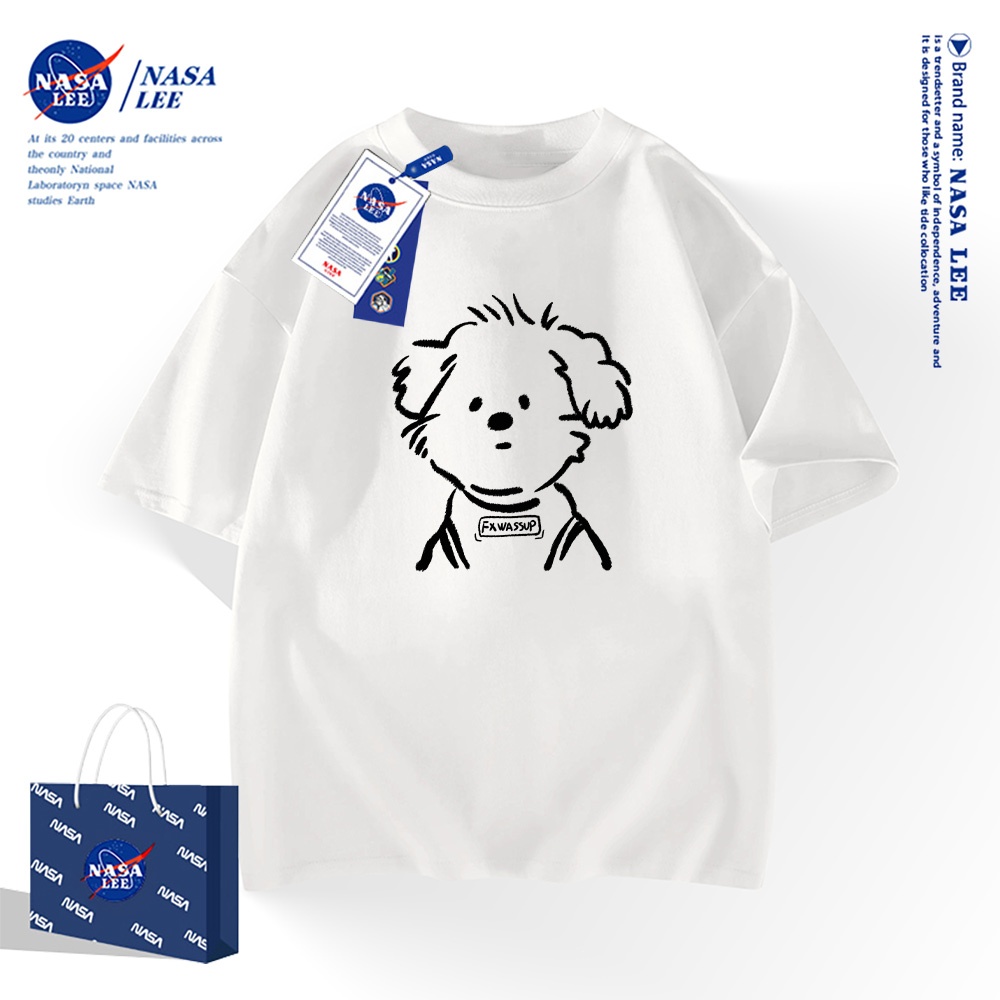 NASAเสื้อยืดแขนสั้น 100%คอตตอนสไตล์อเมริกัน สำหรับผู้ชายและผู้หญิง เสื้อดีไซน์ต้นฉบับลายสุนัขเส้นสาย