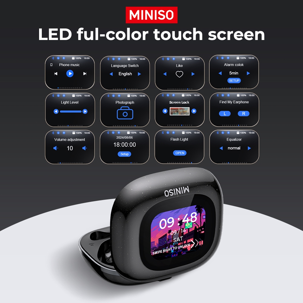 Miniso M96 หูฟังอัจฉริยะหน้าจอสัมผัสอเนกประสงค์ หูฟังเปิดหู หูฟัง IPX5 บลูทูธ 5.4 หูฟังกีฬา หูฟังสําหรับเล่นเกม