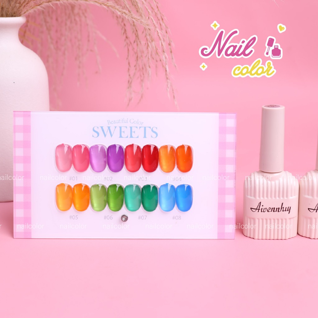 [คลังสินค้าพร้อม] 8 สีลูกอมแก้วสีน้ําแข็งใสชุดแต่งเล็บสี (ฟรีการ์ดสี) สีกึ่งโปร่งใสยาทาเล็บกาวเรืองแสง