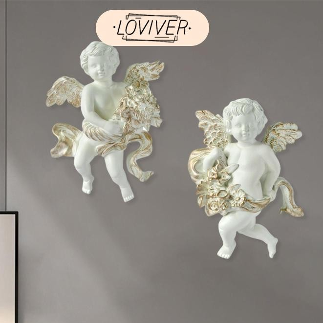 LOVIVER ตุ๊กตานางฟ้า 2 ชิ้น Cherub Wall Art สะสมสําหรับตกแต่งบ้านสํานักงาน