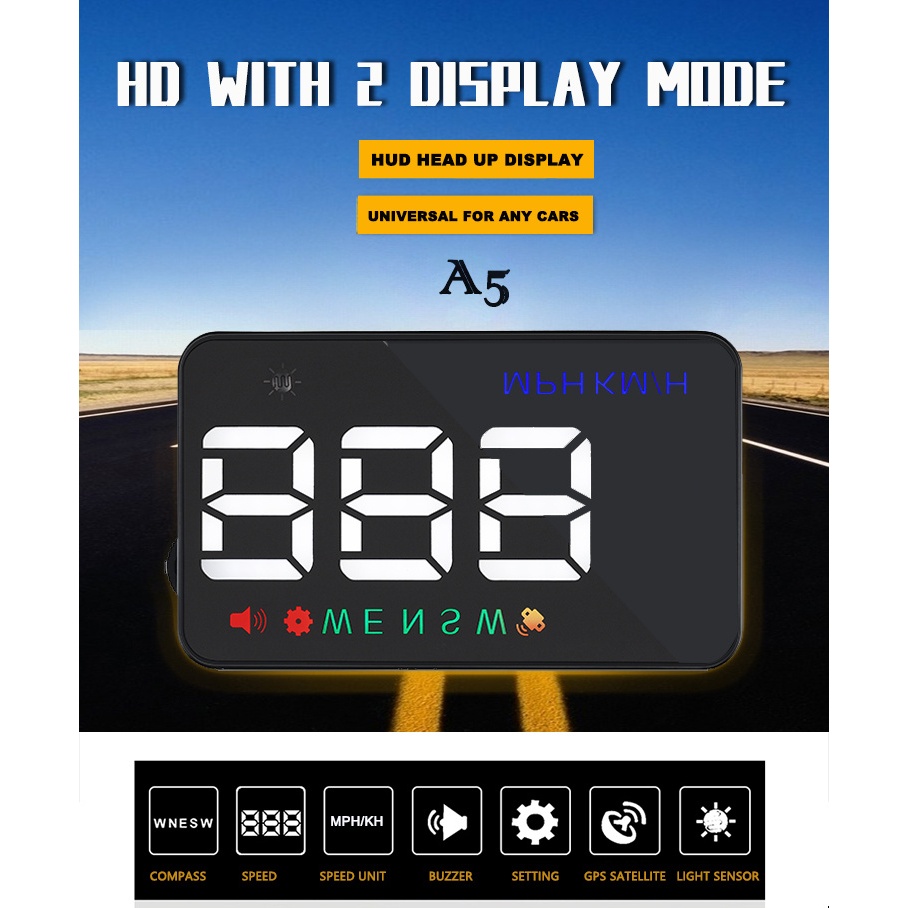 โรงงานรถ Head Up Display A5 อัตโนมัติ HUD GPS ความเร็วมิเตอร์ดิจิตอลจอแสดงผลหน้าต่างสําหรับรถยนต์ทั้งหมด Universal - รูปที่ 4