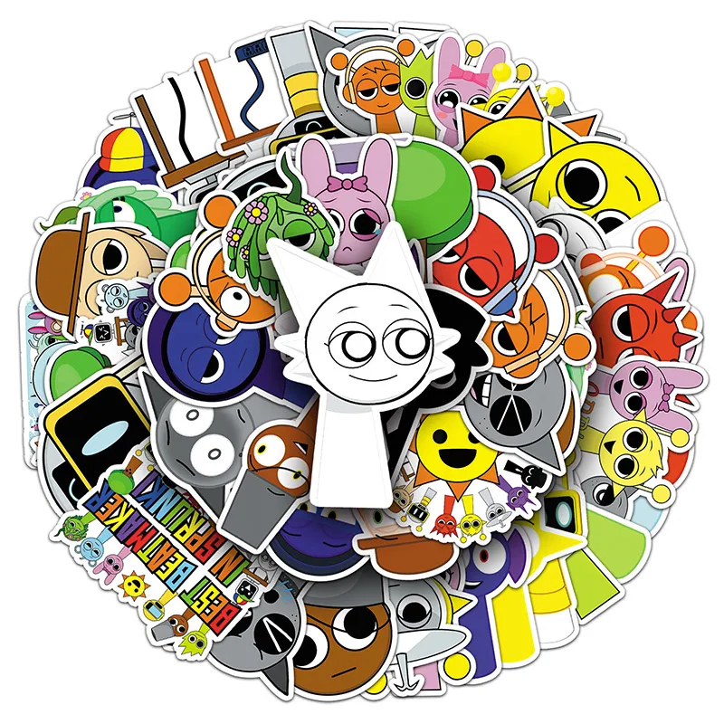 50 ชิ้น Incredibox Sprunki สติกเกอร์ตลกเพลงเกมน่ารัก Graffiti Decals สําหรับเด็กสติกเกอร์การ์ตูน