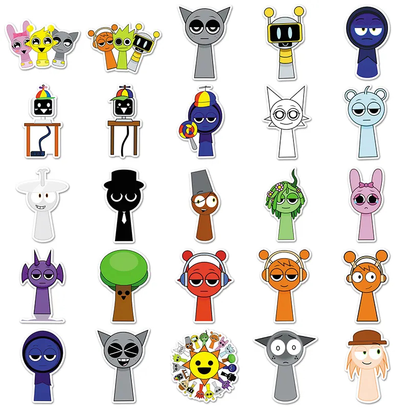 50 ชิ้น Incredibox Sprunki สติกเกอร์ตลกเพลงเกมน่ารัก Graffiti Decals สําหรับเด็กสติกเกอร์การ์ตูน