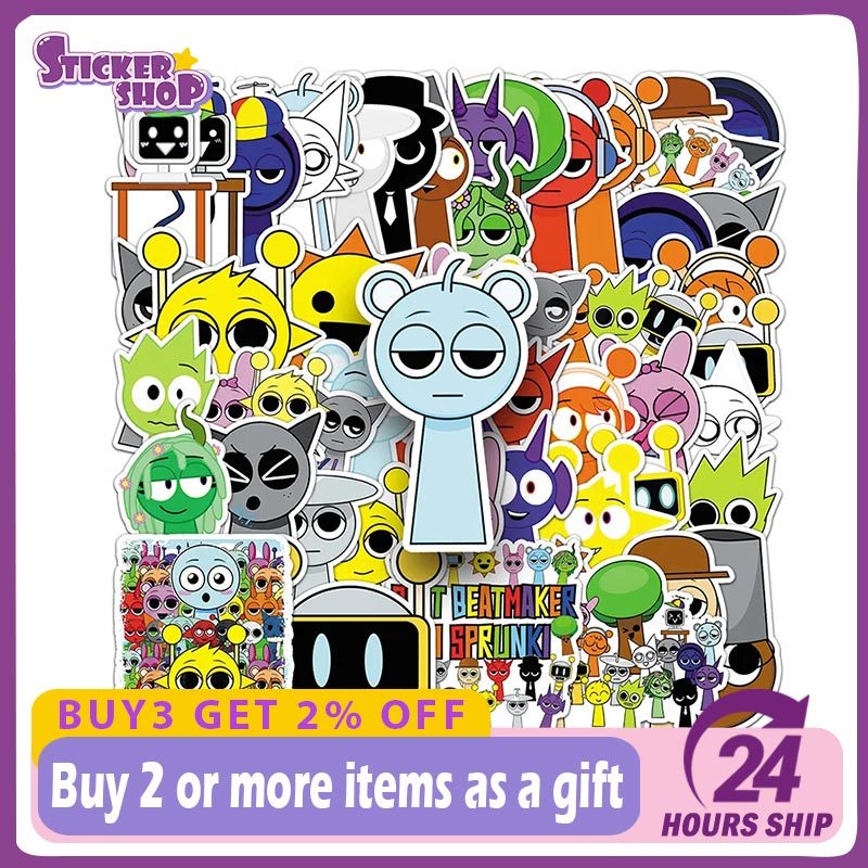 50 ชิ้น Incredibox Sprunki สติกเกอร์ตลกเพลงเกมน่ารัก Graffiti Decals สําหรับเด็กสติกเกอร์การ์ตูน