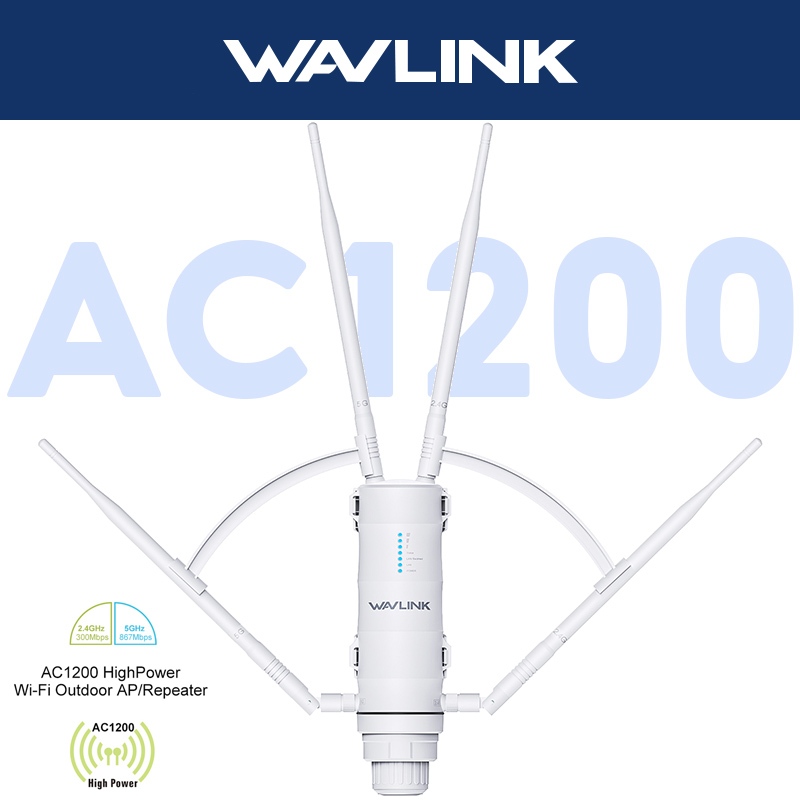 Wavlink AC1200 เราเตอร์เสาอากาศกลางแจ้งไร้สาย Dual Band WiFi Range Extender พร้อม Passive POE