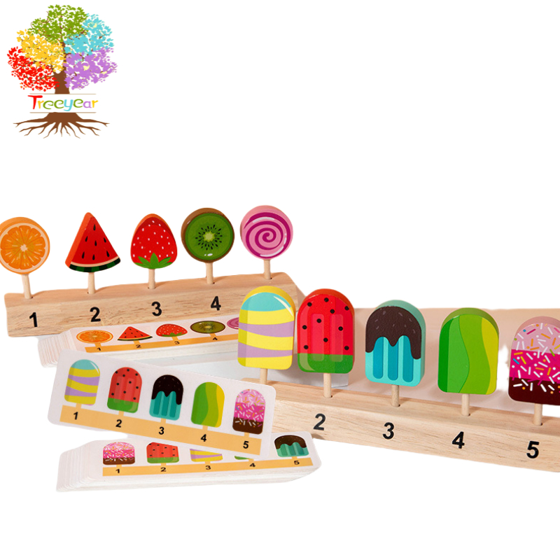 Treeyear ไม้ไอศกรีม Sticks เกมจับคู่ตัวเลขสําหรับเด็ก – ของเล่นการคิดเพื่อการศึกษา
