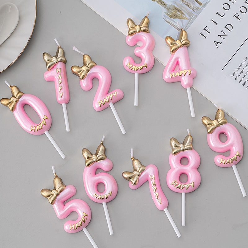 เทียนโบว์ตัวเลข 0-9 เหมาะสำหรับงานวันเกิดของเด็ก ตกแต่งเค้ก เทียนวันเกิด และเทียนวันครบรอบ