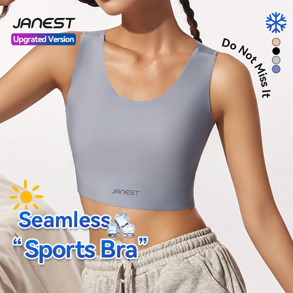 Janest ไม่เห็นรอยสปอร์ตบรา ครึ่งตัว ระบายอากาศ ฟองน้ำ ไร้โครง แบบสวม ผ้าใส่สบาย
