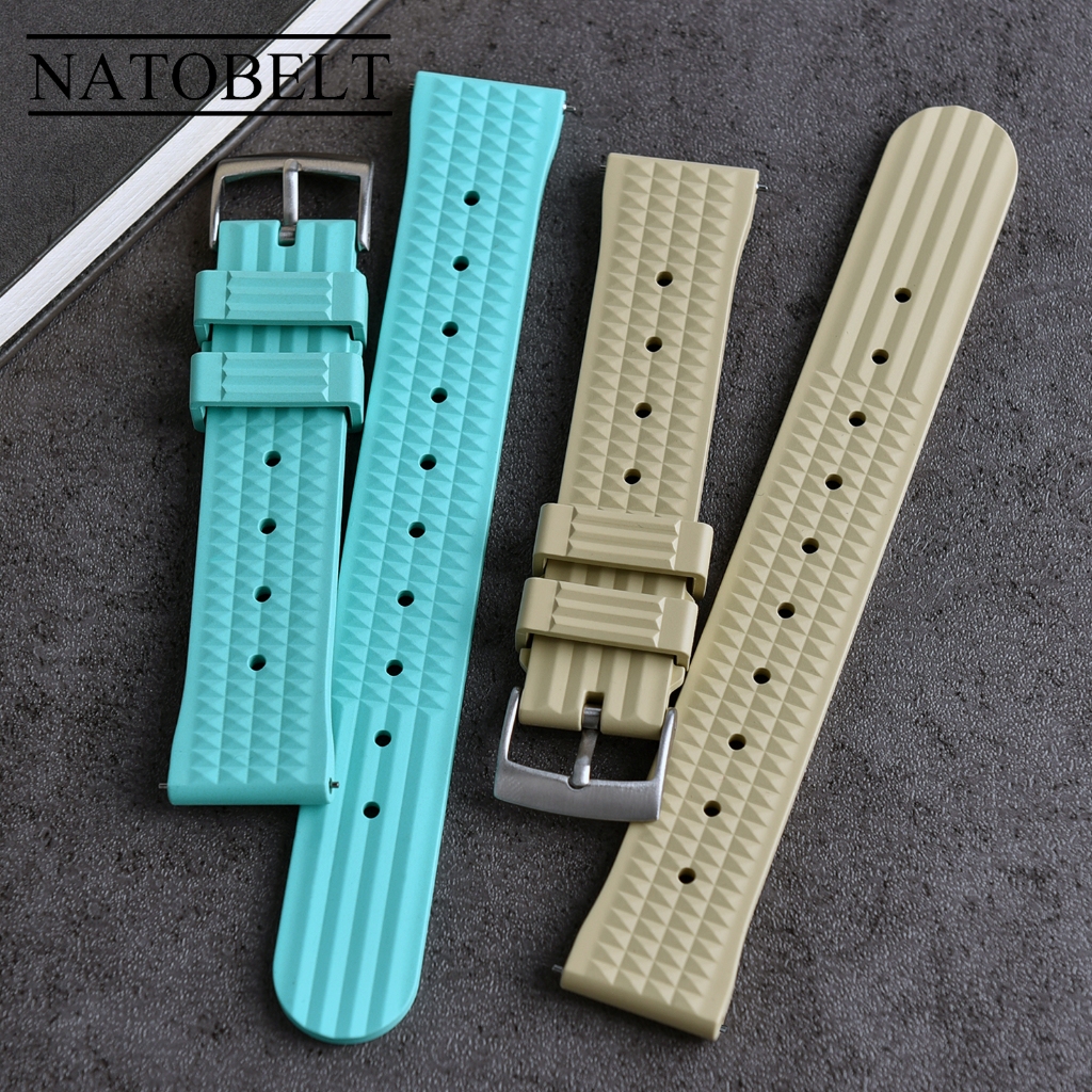Watchdives 20 มม.22 มม.FKM ยางวาฟเฟิลสาย Quick Release สายคล้องสร้อยข้อมือ Universal Mens Diver ยางกันน้ํากีฬานาฬิกา Band