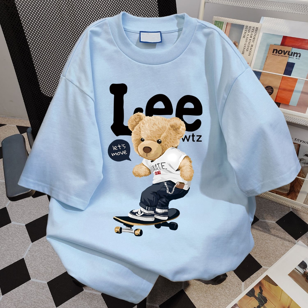 เสื้อสีฟ้า TIHIK(COD/24ชั่วโมงส่ง) เสื้อยืดหมี ผ้าคอตตอน ลายการ์ตูน วินเทจละแฟชั่นพิมพ์ลาย I003241