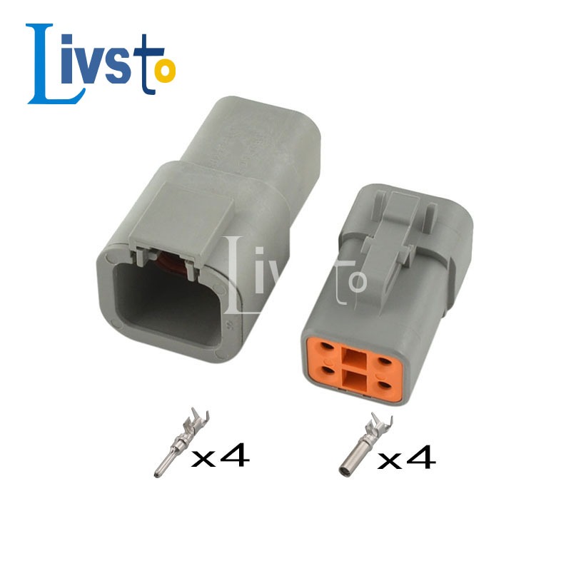 1 ชุด Deutsch DTP 4 Pin สีเทาชายหญิงกันน้ําไฟฟ้าตัวเชื่อมต่ออัตโนมัติปลั๊ก DTP06-4S DTP04-4P