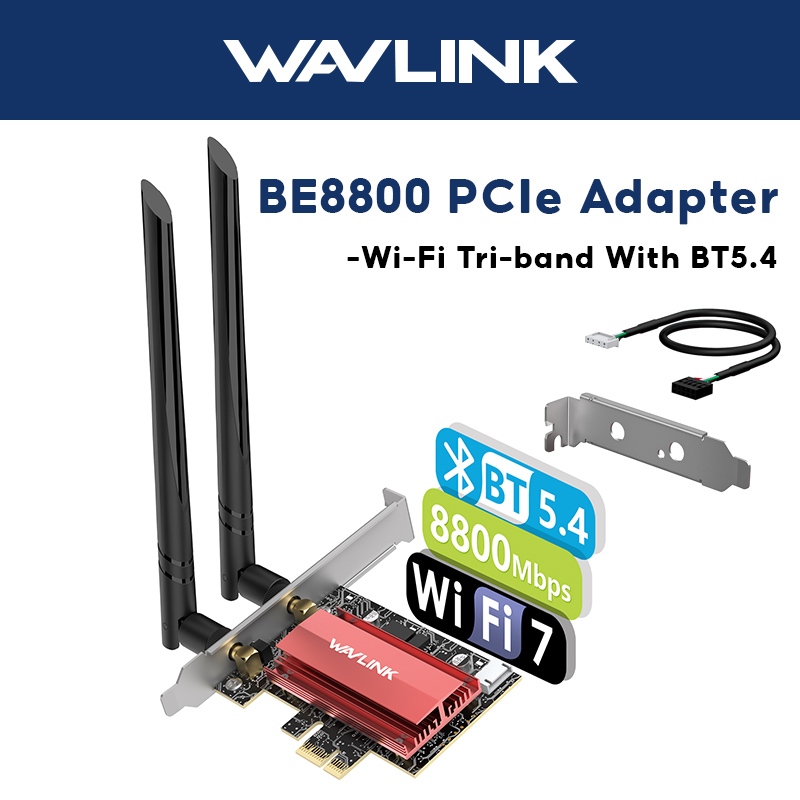 Wavlink BE200 Tri-Band WiFi 7 PCIe การ์ดเครือข่ายอะแดปเตอร์ไร้สายพร้อม Bluetooth 5.4