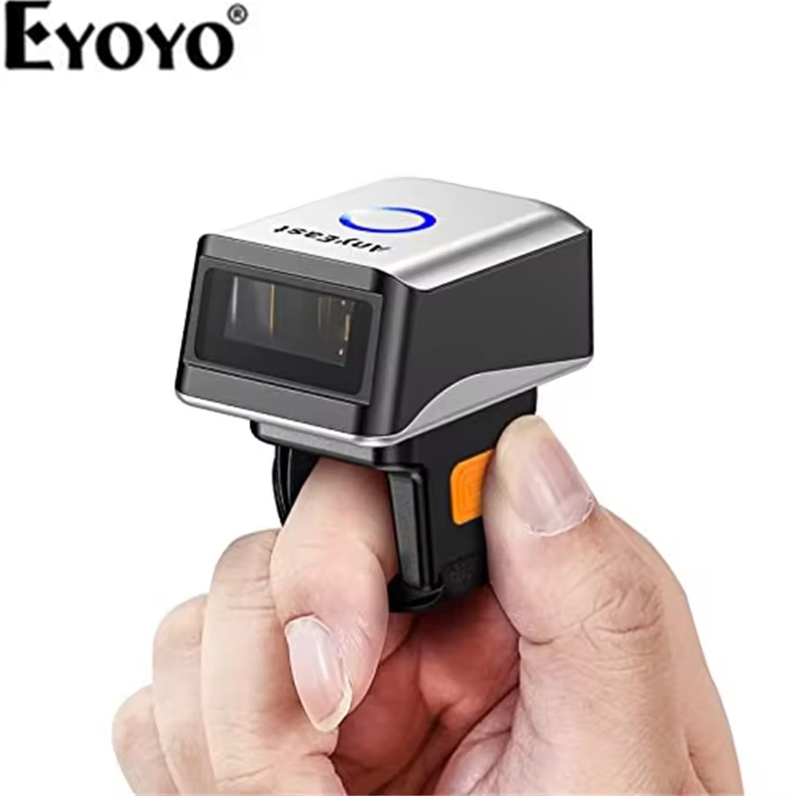Eyoyo Anyeast-AT005L Mini 1D Barcode Scanner สวมใส่ 2.4G ไร้สายและบลูทูธและสาย USB 3-in-1 1D รหัส Reader แหวนเลเซอร์ Barcode Scanner