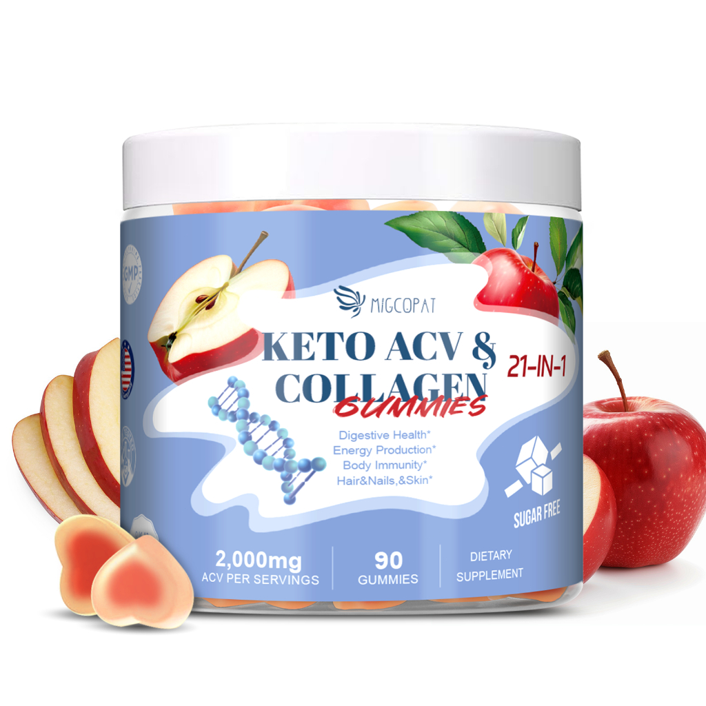 Migcotat กัมมี่น้ําส้มสายชูหมักแอปเปิ้ลปราศจากน้ําตาล, กัมมี่คีโต Acv 21 In 1 พร้อมคอลลาเจนเปปไทด์หล
