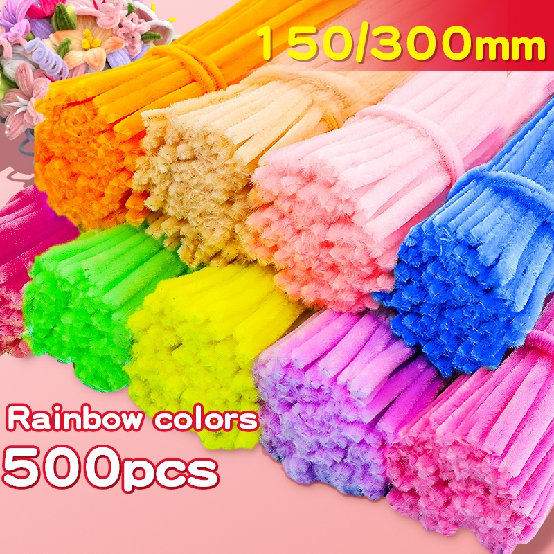 300/500PCS ลวด Chenille สี Fluffy Sticks DIY Craft Fuzzy Stems Twist Wire สําหรับเด็ก