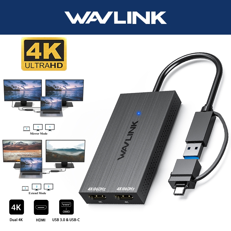 Wavlink DisplayLink Dual 4K @ 60Hz อะแดปเตอร์ HDMI 1 ใน 2 Out HDMI Converter สําหรับ Macbook M1/M2/M