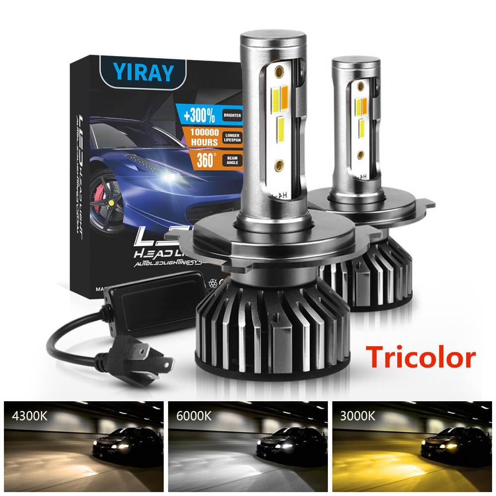 YIRAY 2PCS Tri สี LED ไฟหน้า H4 H11 H7 9005/HB3 9006/HB4 H1 H8 H9 หลอดไฟ LED CSP CHIP รถหมอกหลอดไฟ Canbus 12V 12000LM 110W 3000k 4300k 6000k IP68