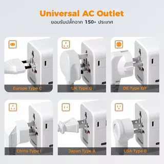 TESSAN Universal Travel Adapter อะแดปเตอร์ 35W/65W/100W ใหม่พร้อม USB+Type C ใช้ได้ใน 200+ ประเทศ