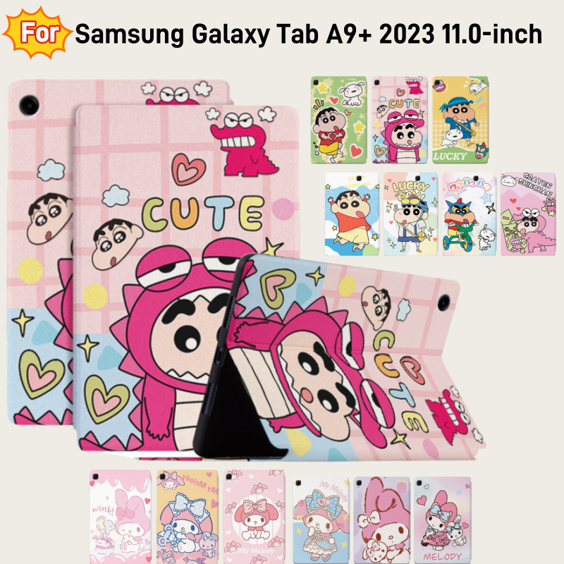 สําหรับ Samsung Galaxy Tab A9 Plus A9 + 11.0 "SM-X210 SM-X215 SM-X216B แฟชั่นดินสอสี Shin-chan และ Melody แท็บเล็ตป้องกันกรณี Flip Stand Cover