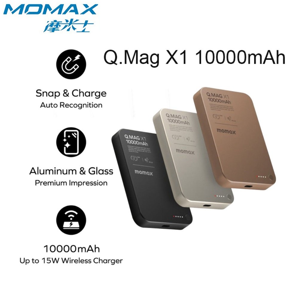 Momax Q.Mag X1 Magnetic Power Bank 10000mAh Wireless Portable Charger 20W Fast Charging Battery Pack