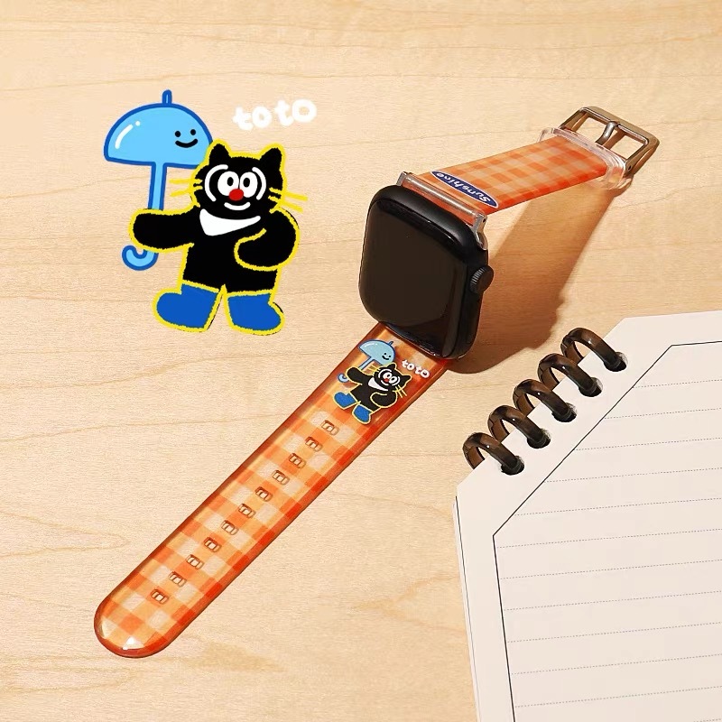 ร่มสีส้มลายหมีสายซิลิโคนอ่อนนุ่มสําหรับ Apple Watch Ultra 8 7 49 มม.45 มม.40 มม.41 มม.44 มม.IWatch Series SE 6 5 4 3 2 1 TPU