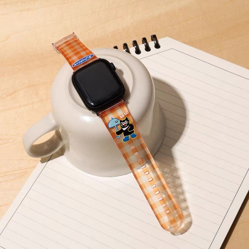 ร่มสีส้มลายหมีสายซิลิโคนอ่อนนุ่มสําหรับ Apple Watch Ultra 8 7 49 มม.45 มม.40 มม.41 มม.44 มม.IWatch Series SE 6 5 4 3 2 1 TPU