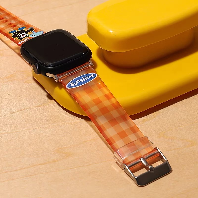 ร่มสีส้มลายหมีสายซิลิโคนอ่อนนุ่มสําหรับ Apple Watch Ultra 8 7 49 มม.45 มม.40 มม.41 มม.44 มม.IWatch Series SE 6 5 4 3 2 1 TPU