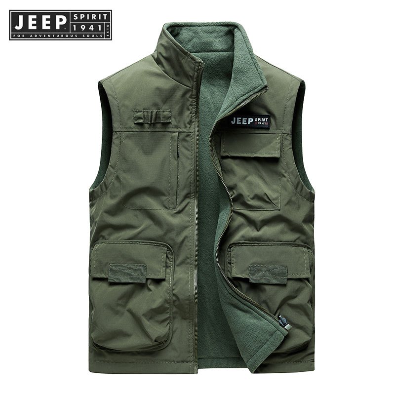 Jeep SPIRIT 1941 ESTD ผู้ชายฤดูใบไม้ร่วงและฤดูหนาวรูปแบบใหม่พร้อมเสื้อกั๊กสักหลา