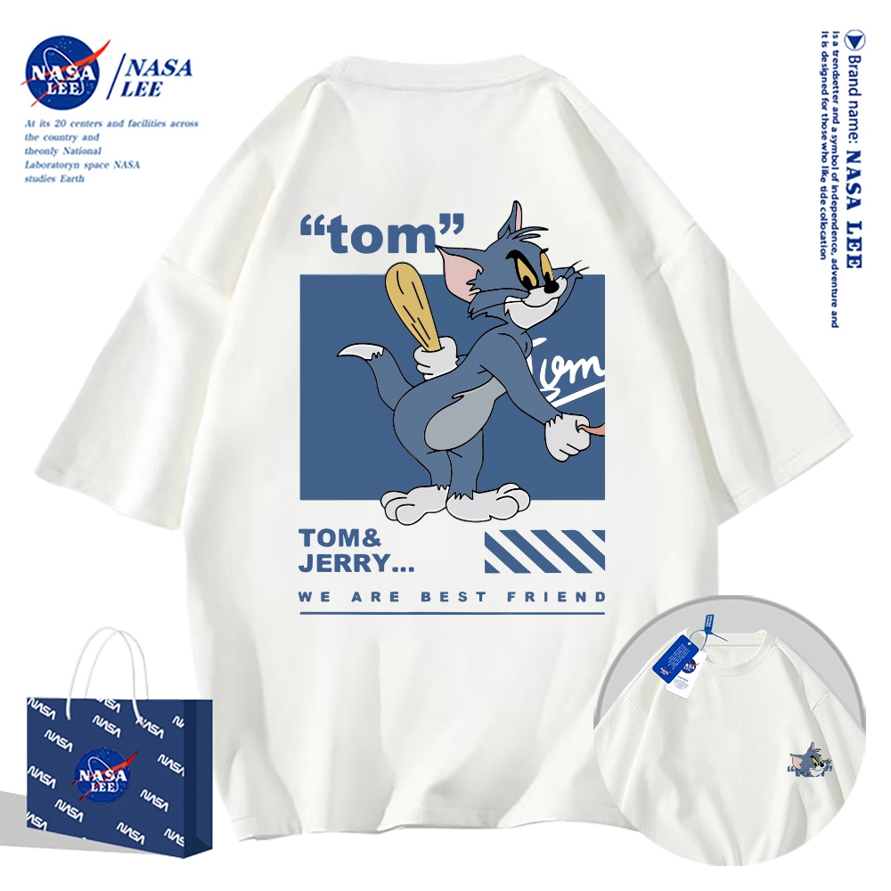 🔥จัดส่งในวันเดียว🔥เสื้อยืดแขนสั้น NASA ลายการ์ตูนแมวและหนู 100% คอตตอน ใส่ได้ทั้งชายและหญิง