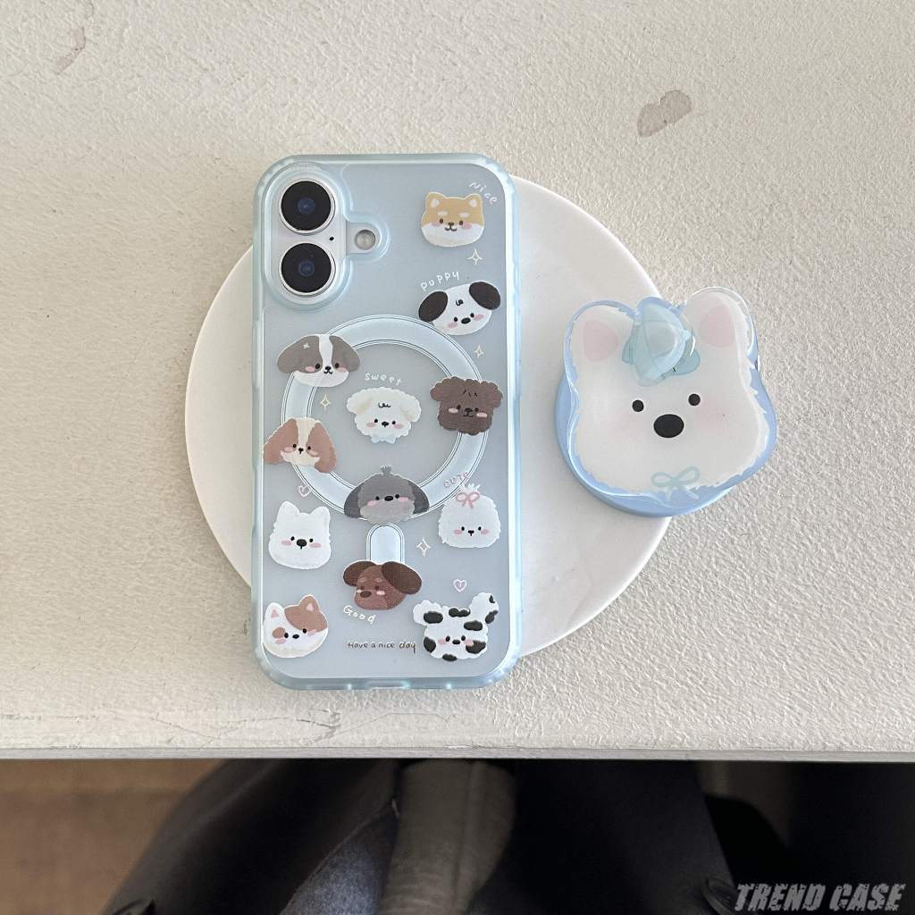 น่ารักแม่เหล็กโปร่งใสการ์ตูนสัตว์ลูกสุนัขยึดสําหรับ ไอโฟน 16 15 14 13 มือโปร สูงสุด กันกระแทกปก - รูปที่ 2