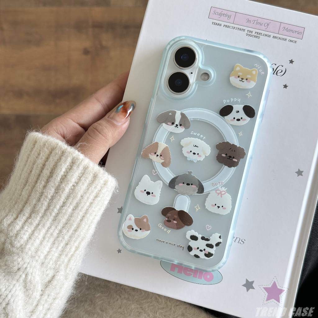 น่ารักแม่เหล็กโปร่งใสการ์ตูนสัตว์ลูกสุนัขยึดสําหรับ ไอโฟน 16 15 14 13 มือโปร สูงสุด กันกระแทกปก - รูปที่ 3