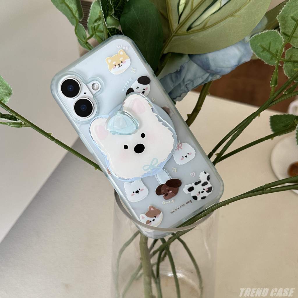 น่ารักแม่เหล็กโปร่งใสการ์ตูนสัตว์ลูกสุนัขยึดสําหรับ ไอโฟน 16 15 14 13 มือโปร สูงสุด กันกระแทกปก - รูปที่ 4