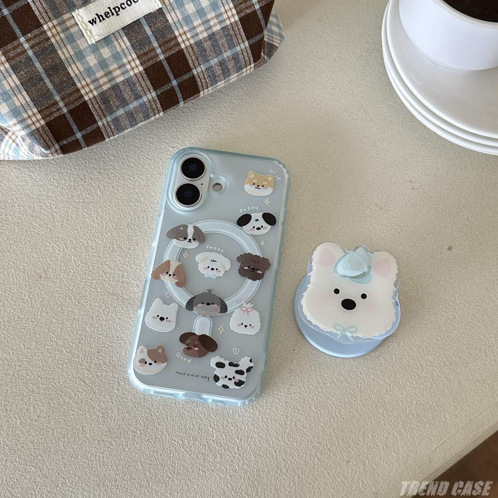 น่ารักแม่เหล็กโปร่งใสการ์ตูนสัตว์ลูกสุนัขยึดสําหรับ ไอโฟน 16 15 14 13 มือโปร สูงสุด กันกระแทกปก - รูปที่ 5