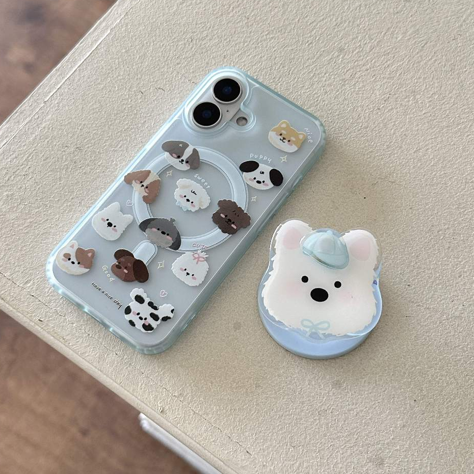 น่ารักแม่เหล็กโปร่งใสการ์ตูนสัตว์ลูกสุนัขยึดสําหรับ ไอโฟน 16 15 14 13 มือโปร สูงสุด กันกระแทกปก