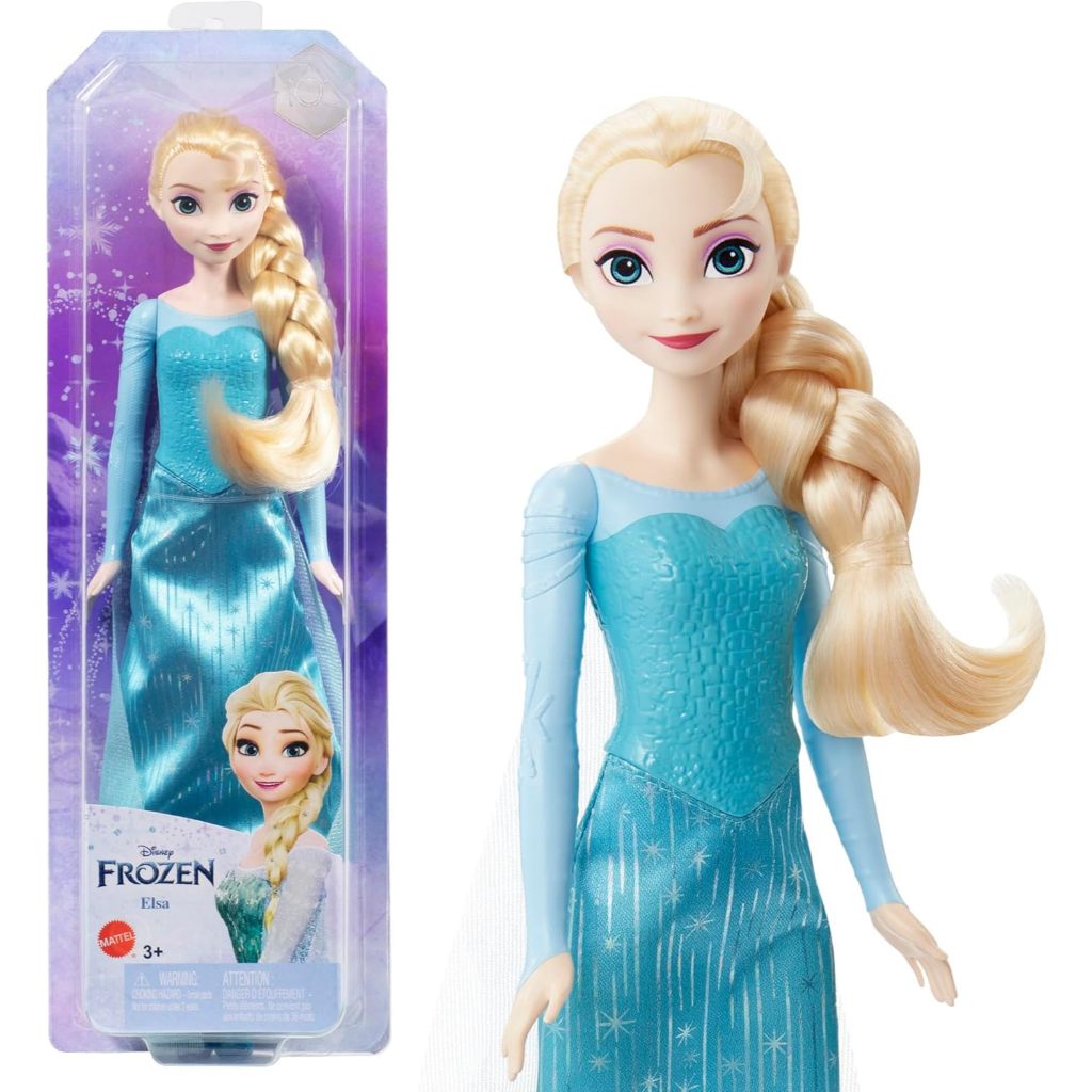 Mattel Disney Princess Doll, ตุ๊กตาแฟชั่น Elsa Movable, เครื่องแต่งกายและอุปกรณ์เสริมโลโก้, Disney < Frozen > ของเล่นภาพยนตร์