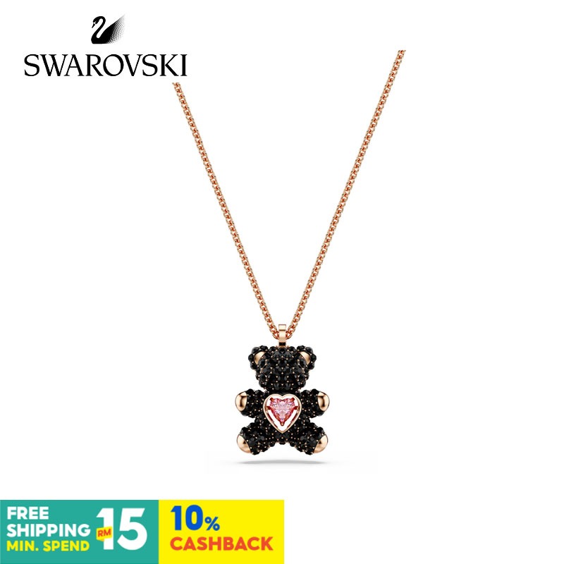 Swarovski Teddy Bear Necklace Black Teddy Beating Heart Pendant Accessories