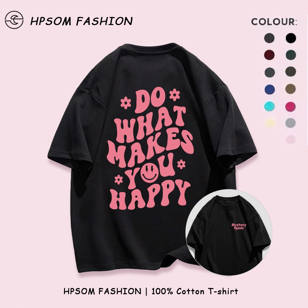 HPSOM เสื้อยืด oversize ลายตัวอักษรที่ด้านหลังสไตล์เกาหลี ทำจากผ้าคอตตอน 100% เหมาะสำหรับผู้หญิง