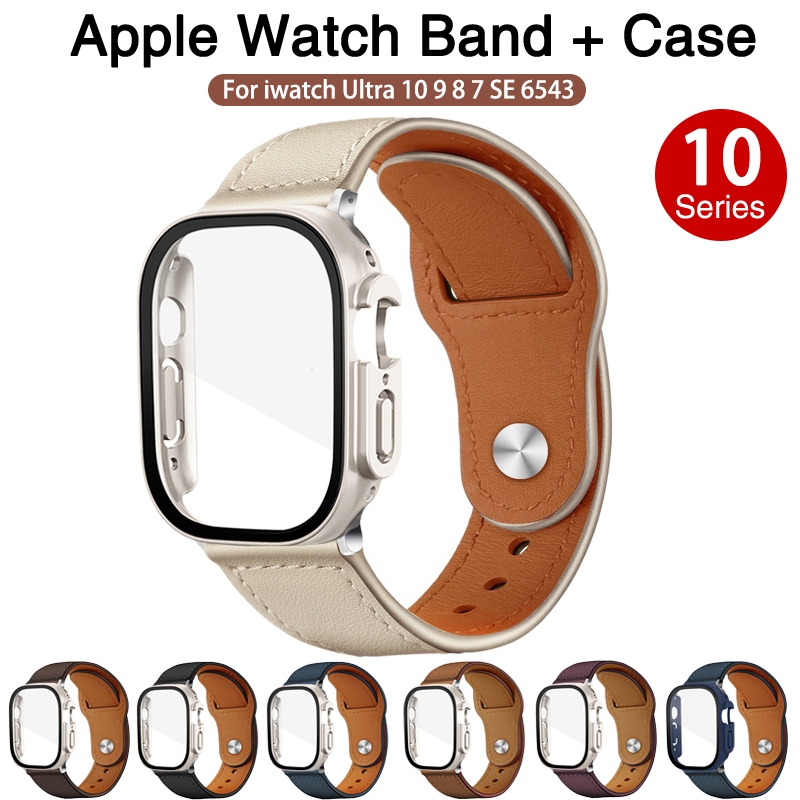 สายนาฬิกาข้อมือ สายหนังวัวแท้ สําหรับสมาร์ทวอทช์ iwatch Series Ultra 10 9 8 7 6 SE 5 4 3 2 1 ขนาด 49 มม. 42 มม. 46 มม. 45 มม. 41 มม. 44 มม. 40 มม.