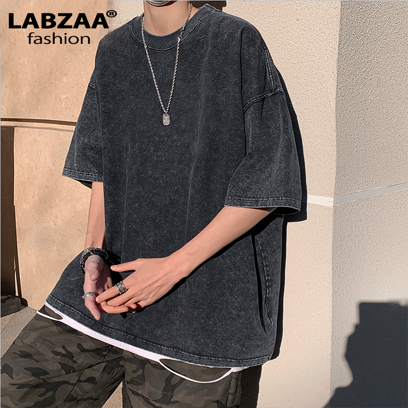 (ส่งด่วนกทม) เสื้อยืดสีฟอกสำหรับผู้ชาย สไตล์วินเทจ คอกลมแขนสั้น แฟชั่นสำหรับฤดูร้อน โอเวอร์ไซซ์ ผ้าฝ้าย YG0