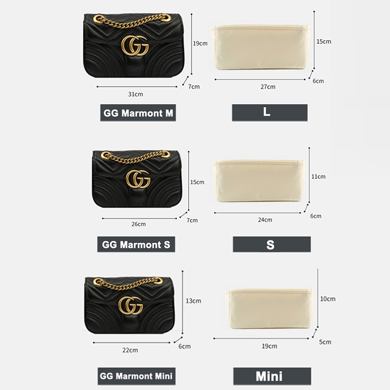 Bngin เหมาะสําหรับ GG Marmont กระเป๋าไนลอน กระเป๋าผ้า liner Multi-functional Travel ใส่กระเป๋าแต่งหน้า Organizer รูปร่างเรียงรายกระเป๋า Super กระเป๋าเครื่องสําอาง