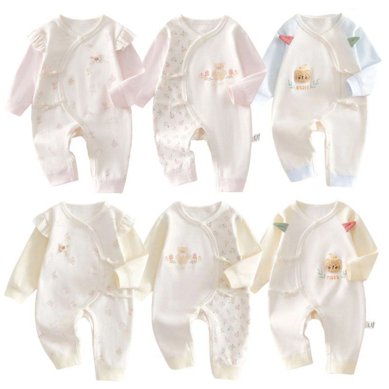 0-6ม ชุดจั๊มสูทแขนยาวทารกแรกเกิดเด็กผ้าฝ้ายลูกไม้ขึ้นชุดนอนชิ้นเดียว