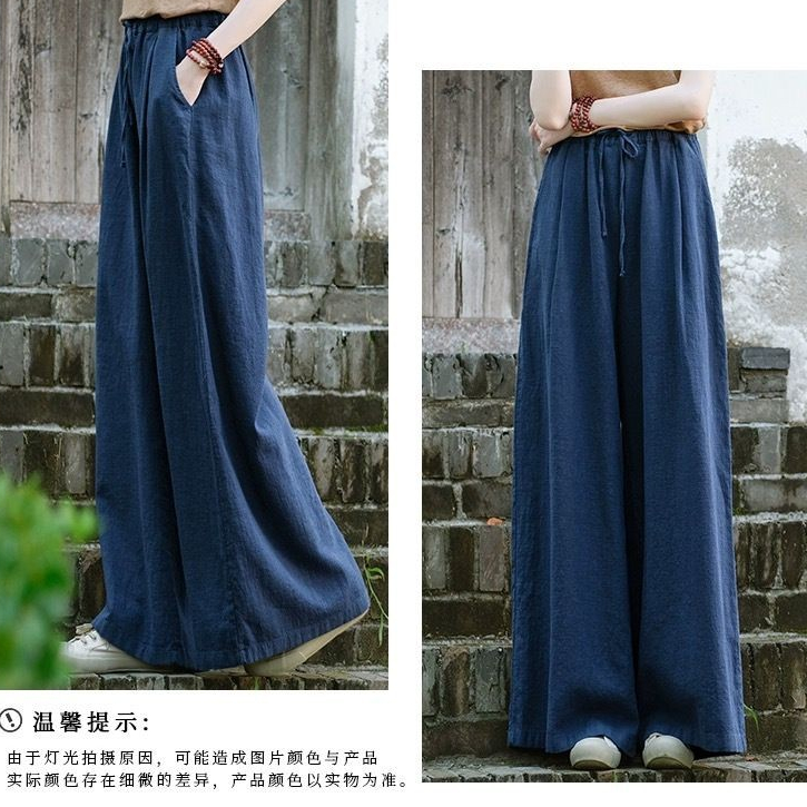 CLE 2025 New Cotton and Linen Loose Wide Leg Pants กางเกงสแล็คผู้หญิงระบายอากาศได้ดีและดูดซับเหงื่อ