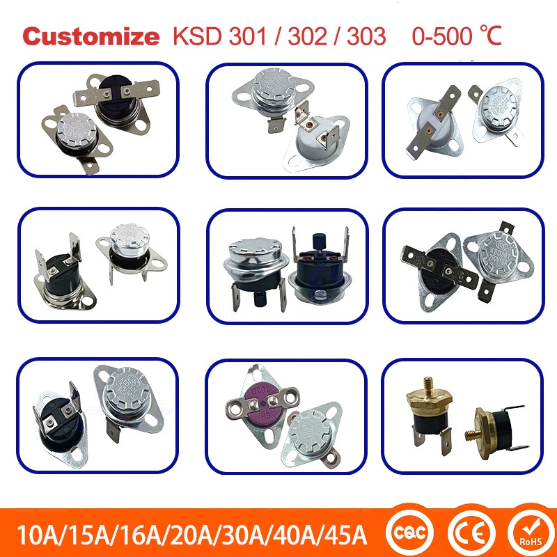 ปรับแต่งอุณหภูมิ Swithes KSD301 302 303 305 250V 10A/15A/16A/20A/30A/40A/45A 0 ถึง 500 celsuis องศาปกติปิด / เปิดคู่มือ / รีเซ็ตอัตโนมัติ