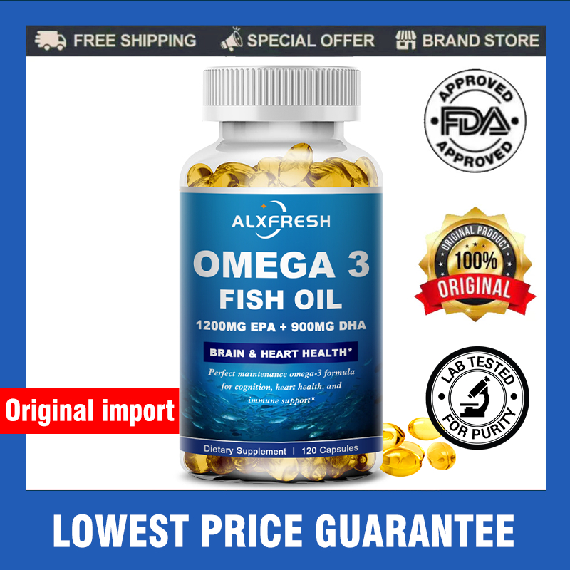 น้ํามันปลา OMEGA-3 แคปซูลสําหรับสมอง ระบบหัวใจ คลายเครียด สุขภาพระบบประสาทปัญญา– 3600mg สูง EPA 1300mg DHA 900mg
