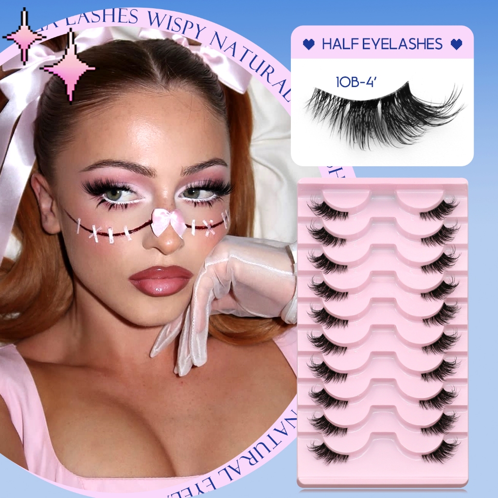 Half Lashes แต่งหน้าธรรมชาติยาว Cat Eye Lashes ดรามาติคขนตานุ่ม Faux Eyelash Extensions เครื่องมือ - รูปที่ 2