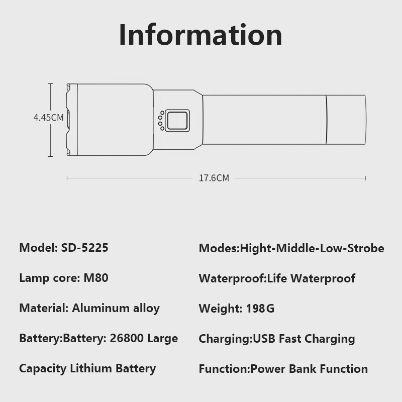 ไฟฉาย Smiling Shark SD5225 ไฟฉาย LED M80 10000  ลูเมน สว่างมาก กันน้ํา 1000 ม.  แบบชาร์จไฟได้ - รูปที่ 5