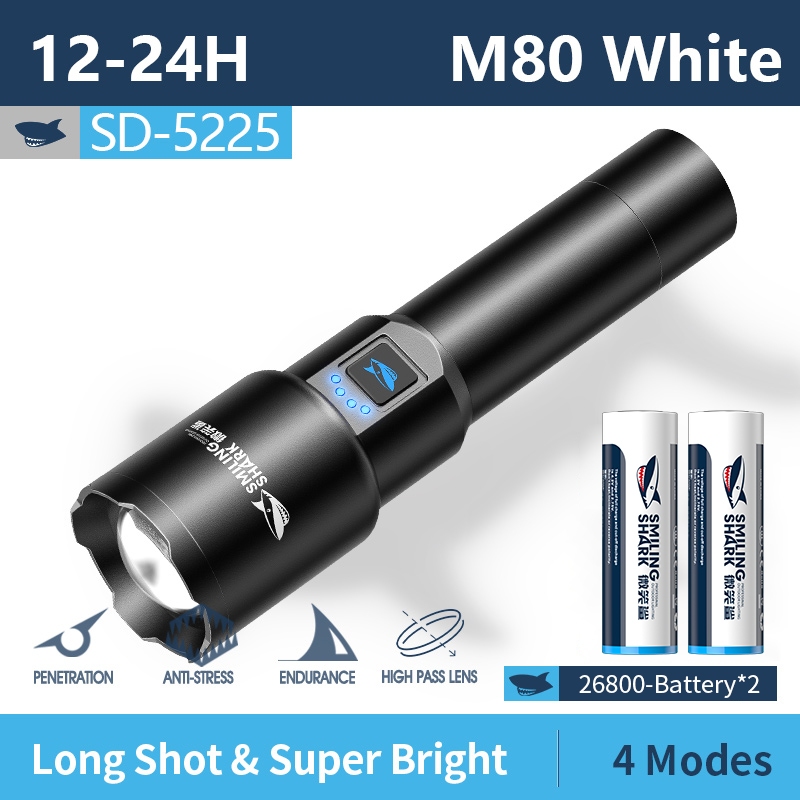 ไฟฉาย Smiling Shark SD5225 ไฟฉาย LED M80 10000  ลูเมน สว่างมาก กันน้ํา 1000 ม.  แบบชาร์จไฟได้